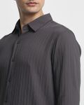 Grey Textured Plain Slim Fit Casual Shirt