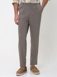 Beige Relaxed Tapered Fit Single Pleated Pants Trouser