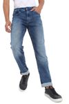 Dark Blue Straight Fit Knitted Stretch Jeans