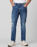 Mid Blue Super Slim Fit Distressed Stretch Jeans