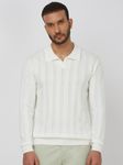 Off White Long Sleeve Flatknit Slim Fit Polo