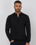 Navy Mock Neck Plain Slim Fit Sweater