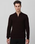 Maroon Mock Neck Plain Slim Fit Sweater