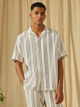 Textured Stripe Loose Fit Casual SHIRTS