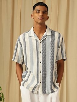 Textured Stripe Loose Fit Casual SHIRTS