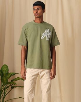 Olive Oversized Graphic Loose Fit Jersey Tee