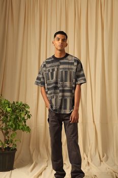 Black Printed Oversized Loose Fit Jersey Tee