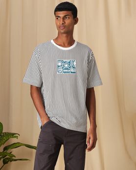 White Oversized Striped Loose Fit Jersey Tee