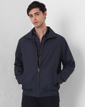 Navy Textured Zip Thru Slim Fit Jacket