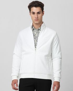 White Textured Puffer Slim Fit Jacket