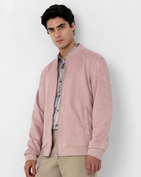 Pink Suede Bomber Slim Fit Jacket