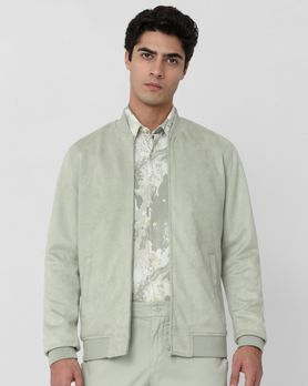 Light Olive Suede Bomber Slim Fit Jacket