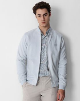 Light Grey Suede Bomber Slim Fit Jacket