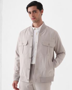 Light Grey Double Pocket Bomber Relaxed Fit Jacket