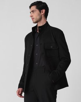Black Button Down Suede Slim Fit Jacket
