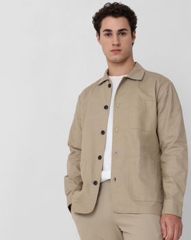 Khaki Solid Button Down Relaxed Fit Jacket