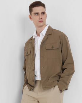 Khaki Lightweight Notch Collar Nylon Trucker Jacket