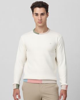 Off White Rib Detail Slim Fit Sweatshirt