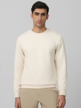 Off White Herringbone Plain Slim Fit Sweatshirt