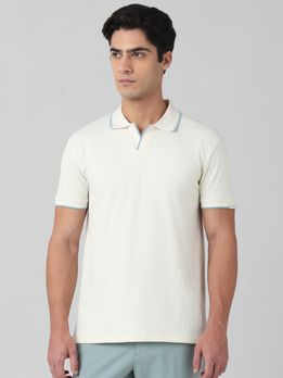 White Self-Stripe Plain Slim Fit T-Shirt