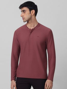 Pink Textured Plain Full Sleeve Casual T-Shirt