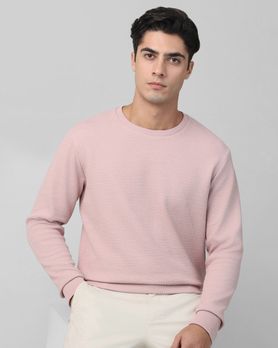 Pink Textured Plain Slim Fit T-Shirt