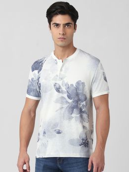 Off White Floral Print Half Sleeve Casual T-Shirt