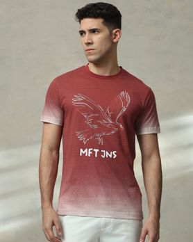 Maroon Ombre Graphic Slim Fit T-Shirt
