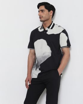 Black Floral Print Slim Fit T-Shirt