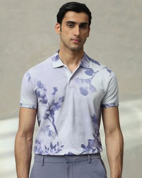 Lilac Floral Print Slim Fit T-Shirt