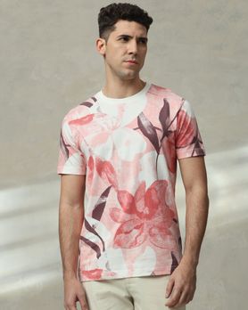 Pink Floral Print Slim Fit T-Shirt