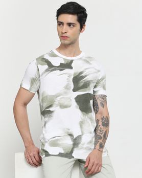 White Tonal Print Slim Fit T-Shirt