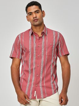 Pink & Off White Printed Stripe Lightweight Shirt