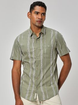 Light Olive Printed Stripe Lightweight Shirt