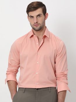 Pink Stretch Plain Slim Fit Casual Shirt