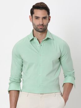 Light Green Stretch Plain Slim Fit Casual Shirt