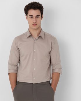 Light Grey Stretch Plain Slim Fit Casual Shirt