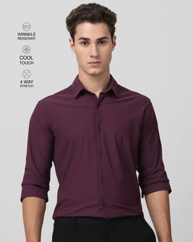 Maroon Stretch Plain Slim Fit Casual Shirt