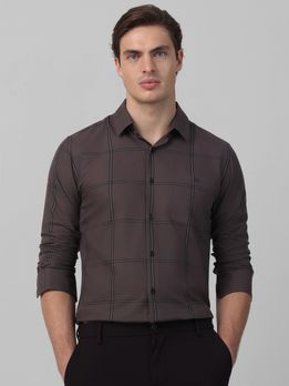 Grey Windowpane Check Slim Fit Casual Shirt