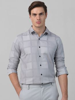 Light Grey Jacquard Check Slim Fit Casual Shirt