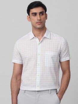 White Textured Check Slim Fit Casual Shirt