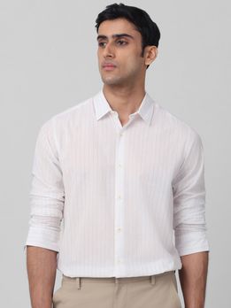 White Textured Stripe Slim Fit Casual Shirt