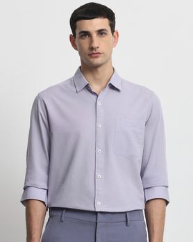 Lilac Cotton Linen Plain Slim Fit Casual Shirt