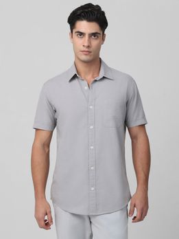 Light Grey Cotton Linen Plain Slim Fit Casual Shirt