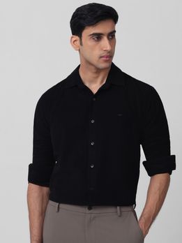 Black Corduroy Plain Slim Fit Casual Shirt