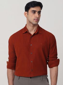 Rust Corduroy Plain Slim Fit Casual Shirt