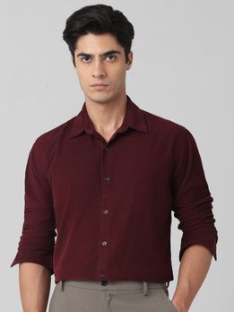 Plum Corduroy Plain Slim Fit Casual Shirt