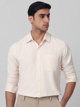 Off White Corduroy Plain Slim Fit Casual Shirt