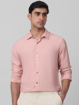 Pink Textured Plain Slim Fit Casual Shirt