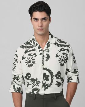 Off White Floral Print Casual Shirt